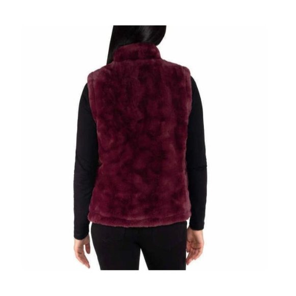 Nicole Miller Reversible Faux Fur Vest Size XS Women's Wine Red Zip Up Quilted - Picture 3 of 11